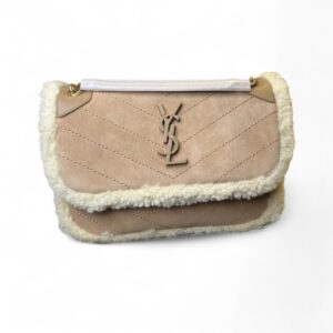 Alternative view of Saint Laurent Niki Shearling Medium Shoulder Bag 8.66in/ 22cm Brown Gold Hardware For Women