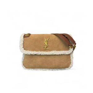 Saint Laurent Taupe Shearling Medium Niki Bag Brown For Women, Women's Bags 8.66in/22cm YSL‎