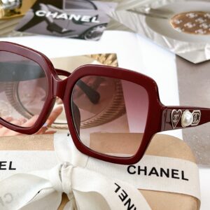 Chanel Sunglasses Pearls Gold CC Logo Brown For Women