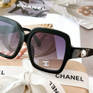 Chanel Sunglasses Pearls Gold CC Logo Black For Women