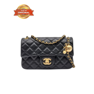 Chanel Flap Bag With CC Ball On Strap Mini Crossbody 7.8in/ 20cm Black Gold Hardware For Women AS1787