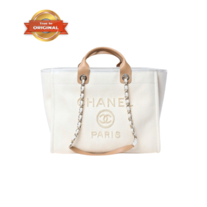 Chanel Large Deauville Pearl Tote Bag 15in/ 38cm White Gold Hardware For Women A66941