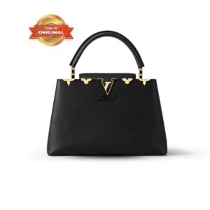 Louis Vuitton Capucines MM Top Handle Bag 12.4in/ 31.5cm Black Gold Hardware For Women M54663