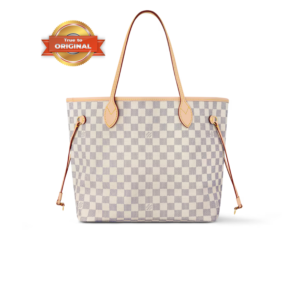 Louis Vuitton Neverfull MM Tote Bag 12.2in/ 31cm Beige Bag Damier Azur Gold-Hardware For Women N41361