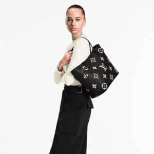 Alternative view of Louis Vuitton Neverfull MM Tote Bag 12.2in/ 31cm Black/ Beige Monogram Empreinte Gold Hardware For Women M58907