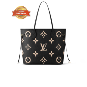 Louis Vuitton Neverfull MM Tote Bag 12.2in/ 31cm Black/ Beige Monogram Empreinte Gold Hardware For Women M58907
