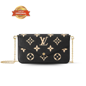 Louis Vuitton Pochette Felicie Shoulder Bag 8.3in/ 21cm Black/ Beige Gold Hardware For Women M82479