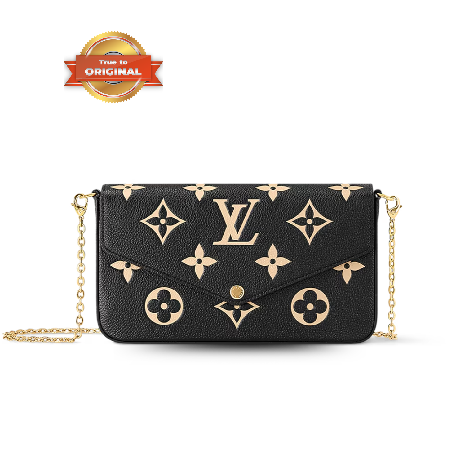 Louis Vuitton Pochette Felicie Shoulder Bag 8.3in/ 21cm Black/ Beige Gold Hardware For Women M82479