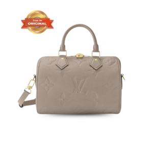 Louis Vuitton Speedy Bandouliere 25 Top Handle Bag 9.8in/ 25cm Tourterelle Monogram Empreinte Gold Hardware For Women M59273