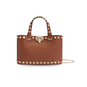 Valentino Garavani Rockstud Shopping Mini Tote Bag 7.3in/ 18.5cm Saddle Brown Platinum Hardware For Women 7W0P0AT0VSH_HG5