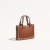Valentino Garavani Rockstud Shopping Mini Tote Bag 7.3in/ 18.5cm Saddle Brown Platinum Hardware For Women 7W0P0AT0VSH_HG5 - Image 3
