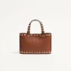 Valentino Garavani Rockstud Shopping Mini Tote Bag 7.3in/ 18.5cm Saddle Brown Platinum Hardware For Women 7W0P0AT0VSH_HG5 - Image 4