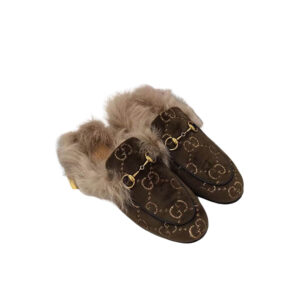 Gucci Princetown Velvet Fur Slipper Mules 448657 Calfskin Leather Pre-Fall/Winter Collection, Brown