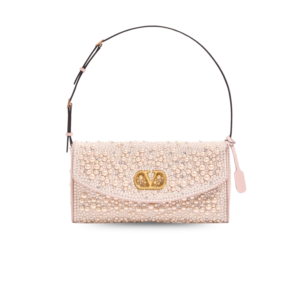Valentino Garavani Devain Small Shoulder Bag 9.3in/ 23.5cm Cream/ Light Pink Antique Brass Hardware For Women