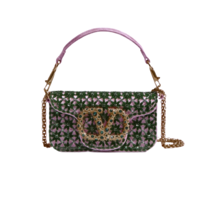 Valentino Garavani Loco Beaded Small Shoulder Bag 7.9in/ 20cm Pink/ Green Gold Hardware For Women