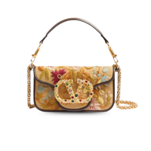 Valentino Garavani Loco Embroidered Small Shoulder Bag 7.9in/ 20cm Multicolor Antique Brass Hardware For Women