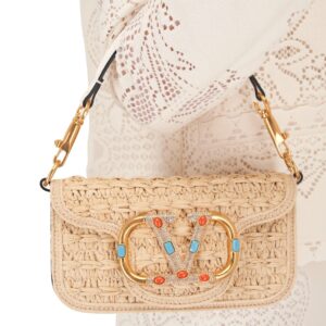 Alternative view of Valentino Garavani Loco Small Shoulder Bag 7.9in/ 20cm Beige Raffia Gold Hardware For Women