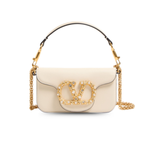 Valentino Garavani Loco Small Shoulder Bag 7.9in/ 20cm Ivory Antique Brass Hardware For Women 7W2B0K53CXA_DYH