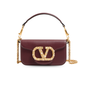 Valentino Garavani Loco Small Shoulder Bag 7.9in/ 20cm Rosewood Antique Brass Hardware For Women 7W2B0K53CXA_DYE