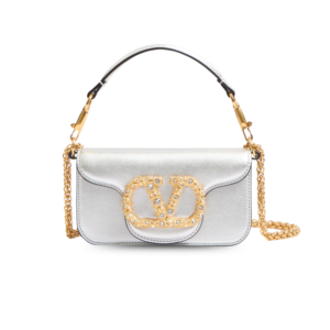 Valentino Garavani Loco Small Shoulder Bag 7.9in/ 20cm Silver Antique Brass Hardware For Women WB0K53HLF_GN5