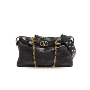 Valentino Garavani Panthea Medium Shoulder Bag 12.9in/ 33cm Black Antique Gold Hardware For Women 8W0B0S70UYF_0NO