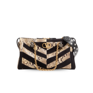 Valentino Garavani Panthea Medium Shoulder Bag 12.9in/ 33cm Black/ Natural Antique Gold Hardware For Women 7W0B0S70EGD_DMY