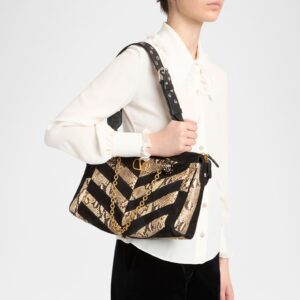 Alternative view of Valentino Garavani Panthea Medium Shoulder Bag 12.9in/ 33cm Black/ Natural Antique Gold Hardware For Women 7W0B0S70EGD_DMY