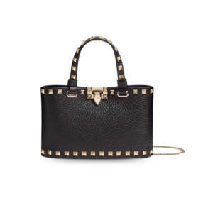 Valentino Garavani Rockstud Shopping Mini Tote Bag 7.3in/ 18.5cm Black Platinum Hardware For Women 9W2P0AT0VSH_0NO