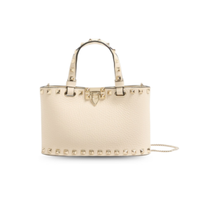 Valentino Garavani Rockstud Shopping Mini Tote Bag 7.3in/ 18.5cm Light Ivory Platinum Hardware For Women 9W2P0AT0VSH_I16