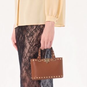 Alternative view of Valentino Garavani Rockstud Shopping Mini Tote Bag 7.3in/ 18.5cm Saddle Brown Platinum Hardware For Women 7W0P0AT0VSH_HG5