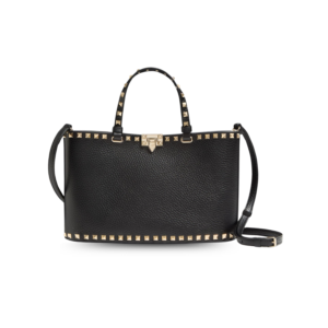 Valentino Garavani Rockstud Shopping Small Tote Bag 11in/ 28cm Black Platinum Hardware For Women 7W2B0S20VSF_0NO