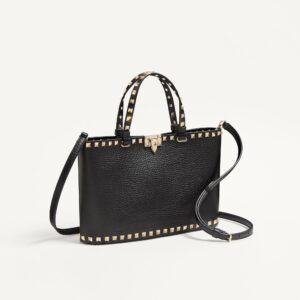 Alternative view of Valentino Garavani Rockstud Shopping Small Tote Bag 11in/ 28cm Black Platinum Hardware For Women 7W2B0S20VSF_0NO