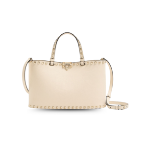 Valentino Garavani Rockstud Shopping Small Tote Bag 11in/ 28cm Light Ivory Platinum Hardware For Women 7W2B0S20VSF_I16