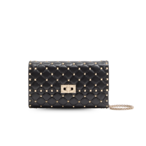 Valentino Garavani Rockstud Spike Crossbody Clutch Bag 9in/ 23cm Black Platinum Hardware For Women 6W2B0137NAP_0NO