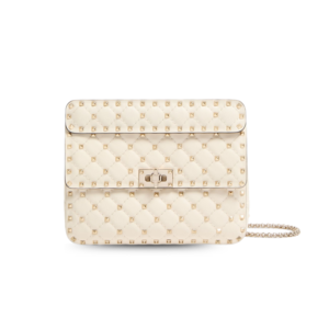 Valentino Garavani Rockstud Spike Medium Crossbody Bag 9.5in/ 24cm Light Ivory Platinum Hardware For Women 7W2B0122NAP_I16