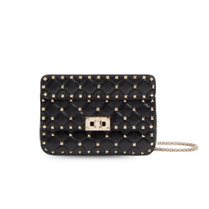 Valentino Garavani Rockstud Spike Small Crossbody Bag 7.9in/ 20cm Black Platinum Hardware For Women 7W2B0123NAP_0NO