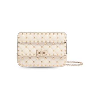Valentino Garavani Rockstud Spike Small Crossbody Bag 7.9in/ 20cm Light Ivory Platinum Hardware For Women 7W2B0123NAP_I16