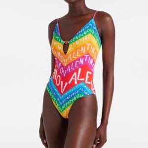 Alternative view of Valentino Rainbow Chevron Logo Cut-Out One-Piece Swimsuit Multicolor For Women