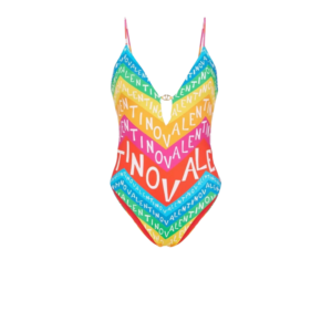 Valentino Rainbow Chevron Logo Cut-Out One-Piece Swimsuit Multicolor For Women