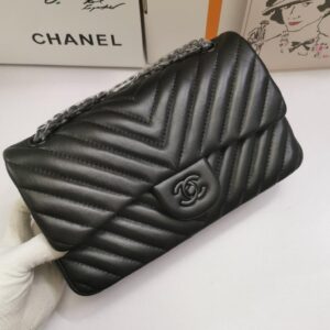 Chanel Chevron Classic Handbag Black Hardware Black For Women, Women’s Bags, Shoulder And Crossbody Bags 10.2in/26cm