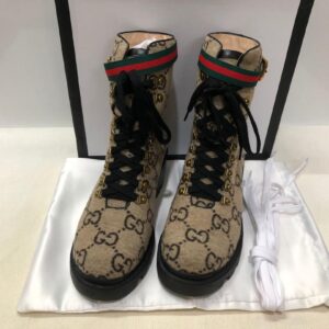 Gucci Trip GG Wool Combat Boots By Canvas Beige/Ebony For Women GG