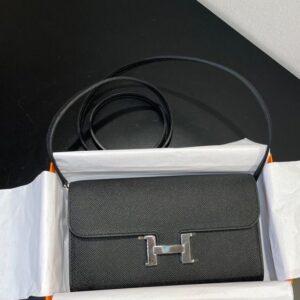 Hermes Constance To Go Long Wallet 8.3in/ 21cm Black Silver Hardware For Women