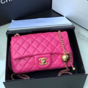 Alternative view of Chanel Flap Bag With CC Ball On Strap Mini Crossbody 7.8in/ 20cm Pink Gold Hardware For Women AS1787