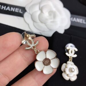 Alternative view of Chanel White Camellia Flower Earrings Gold Tone For Women