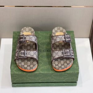 Gucci Men's Slide Sandal With Straps Gray Orange For Men 658020 2HK60