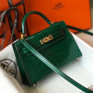 Hermes Mini Kelly 19 Green Crocodile Bag For Women, Women's Handbags, Shoulder Bags 7.5in/19cm