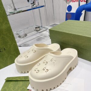 Gucci Women's Platform Perforated G Sandal White For Women GG