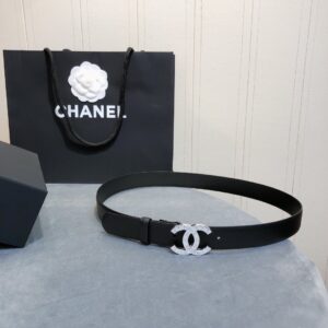 Chanel Double C Buckle 32mm Belt Black Silver Hardware For Women