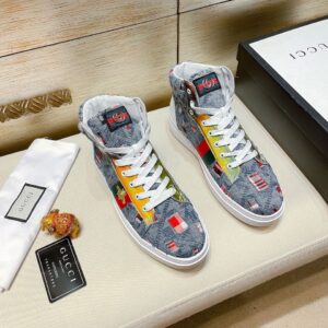 Alternative view of Gucci Men's Basket Jean's High Top With Bee Sneaker Blue For Men