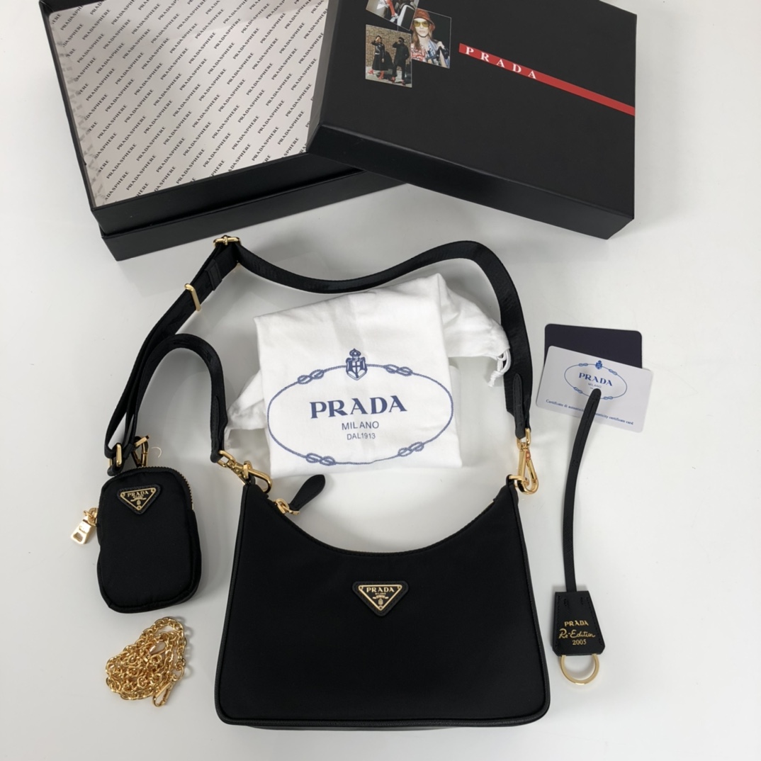 Prada Re-Edition 2005 Re-Nylon Bag Black For Women, Women's Bags 8.6in/22cm 1BH204_R064_F0632_V_V9L - Image 2